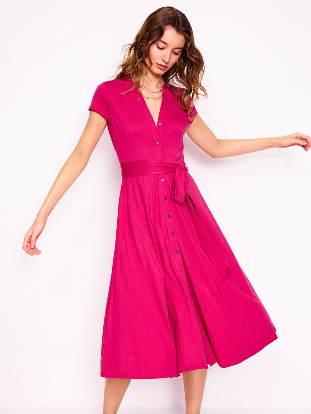 NWOT Boden Sara Jersey Shirt Dress Midi Pink Cherry Jam Size US 4 100% Cotton